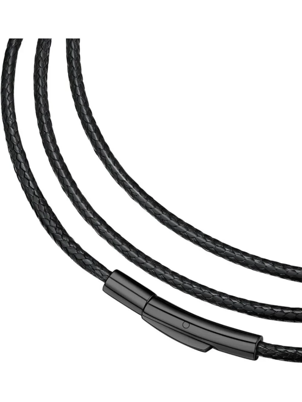 Braided Leather Necklace Cord with Stainless Steel Snap Clasp - Adjustable